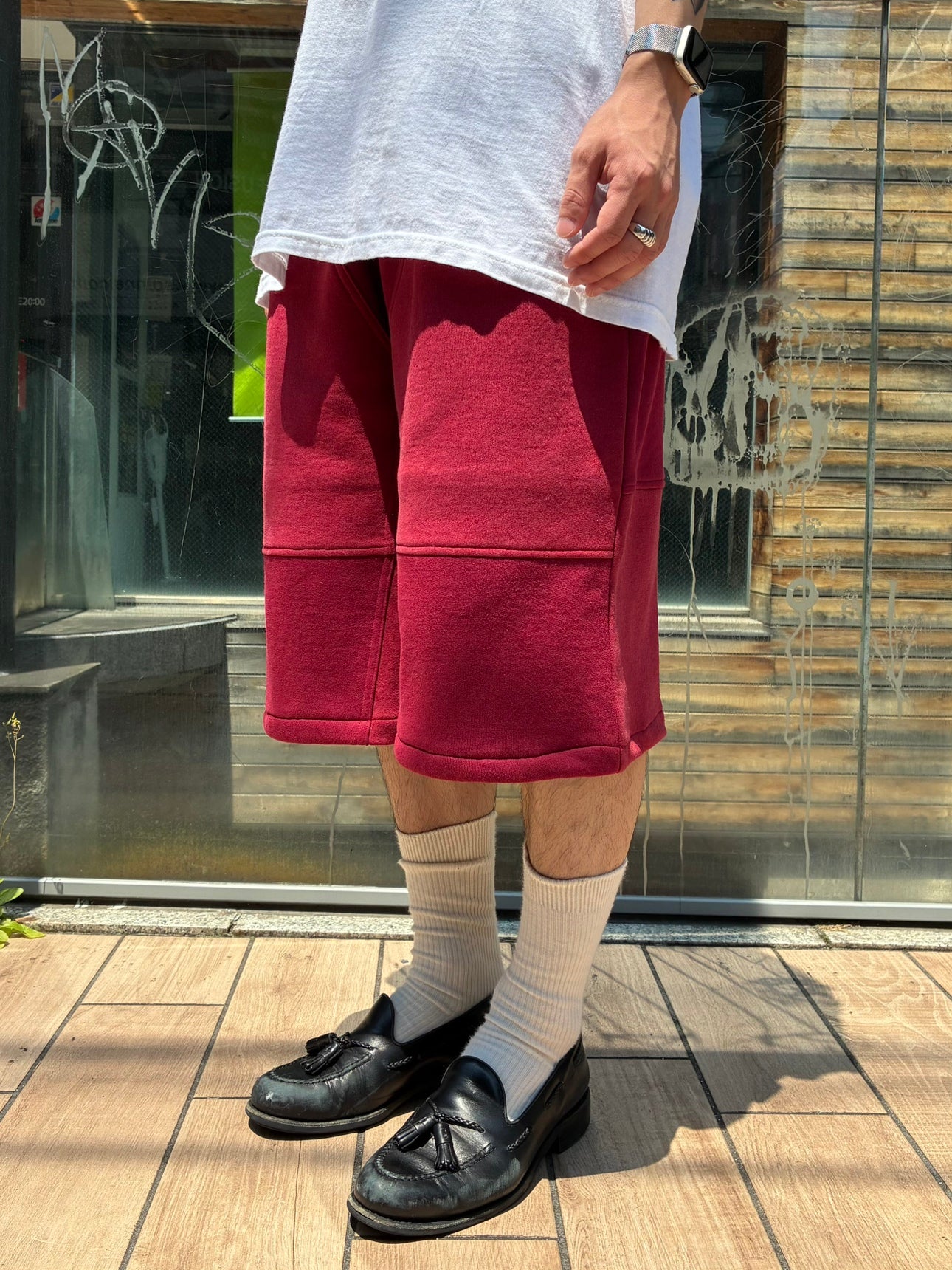 REMAKE  SWEATS DOUBLE KNEE SHORTS