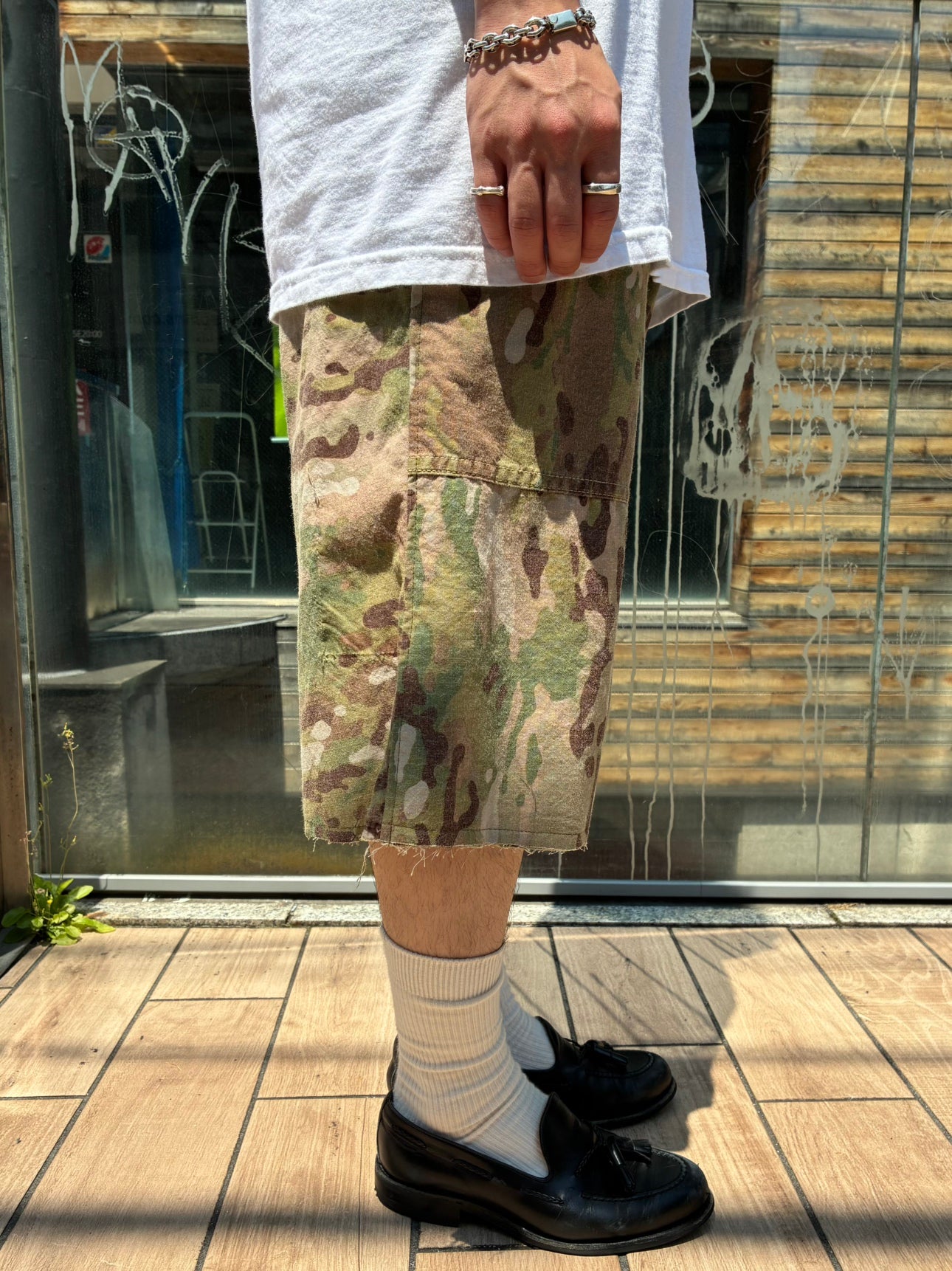 REMAKE  ARMY DOUBLE KNEE SHORTS