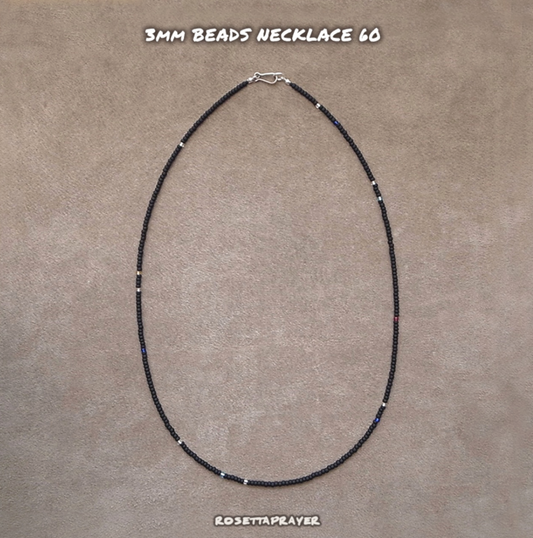 3mm BEADS NECKLACE MAT BLACK 60cm / ROSETTAPRAYER