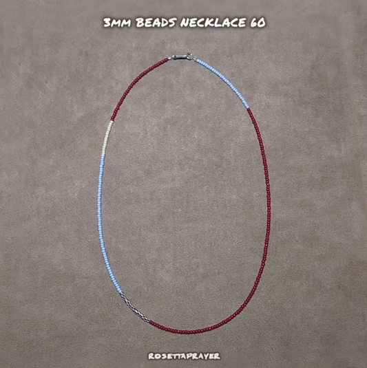 3mm BEADS NECKLACE DARK RED/ PALE BLUE 60cm / ROSETTAPRAYER