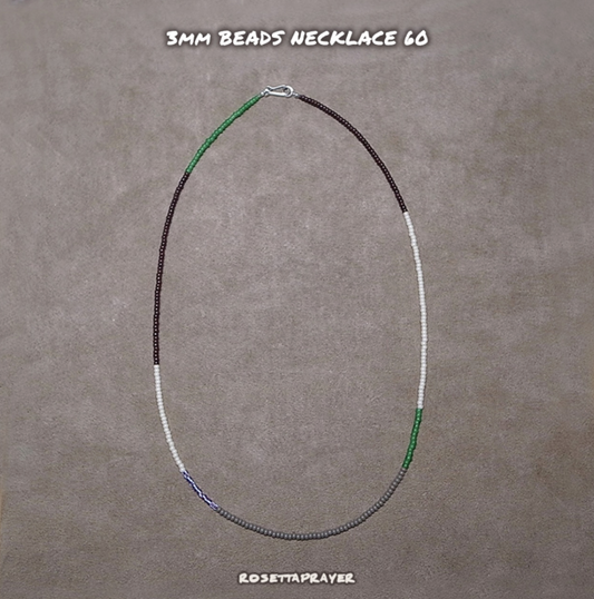 3mm BEADS NECKLACE D.BROWN/GREEN 60cm / ROSETTAPRAYER