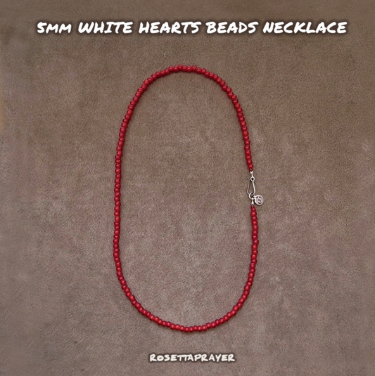 5mm WHITE HEARTS BEADS NECKLACE 55cm / ROSETTAPRAYER