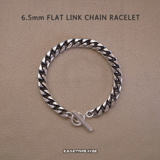 6.5mm FLAT LINK CHAIN BRACELET-SILVER / ROSETTAPRAYER