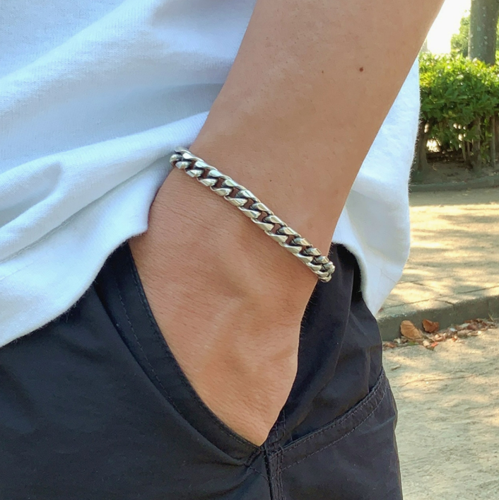6.5mm FLAT LINK CHAIN BRACELET-SILVER / ROSETTAPRAYER