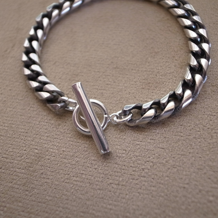 6.5mm FLAT LINK CHAIN BRACELET-SILVER / ROSETTAPRAYER