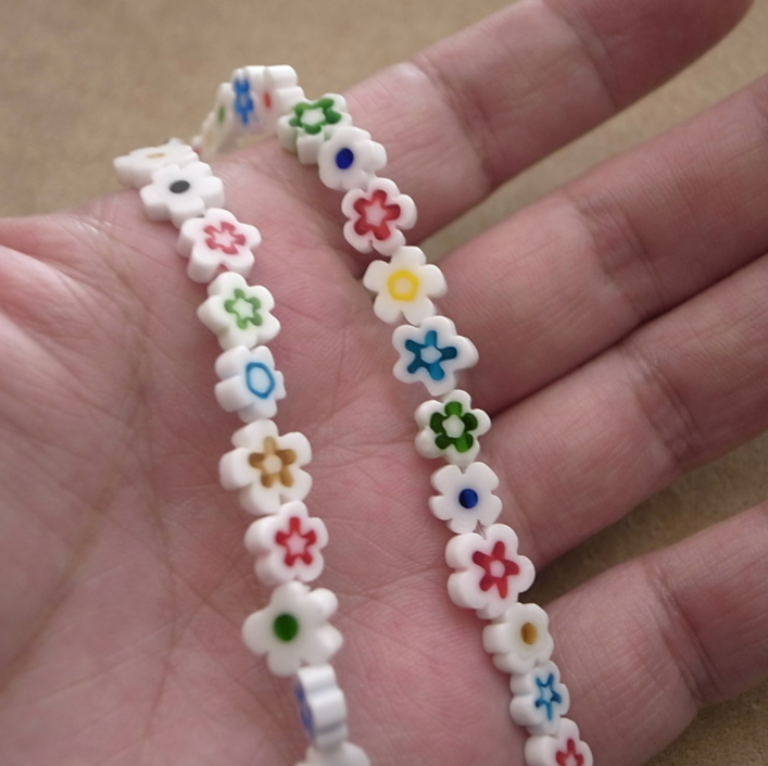 MILLEFIORI FLOWER BEADS NECKLACE- WHITE MULTI FLOWER / ROSETTAPRAYER