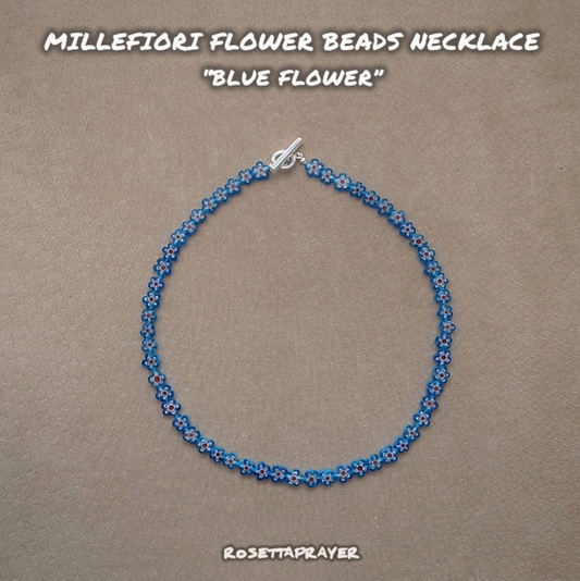 MILLEFIORI FLOWER BEADS NECKLACE-BLUE FLOWER / ROSETTAPRAYER