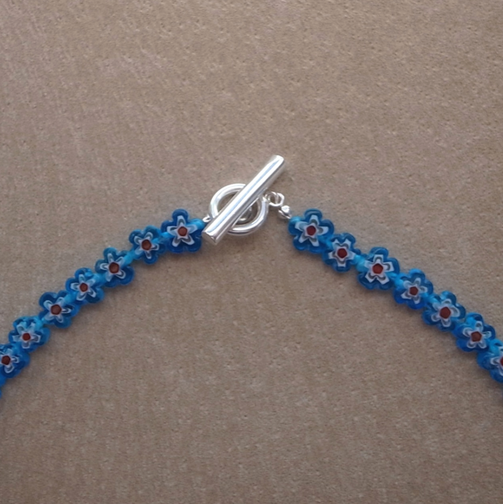 MILLEFIORI FLOWER BEADS NECKLACE-BLUE FLOWER / ROSETTAPRAYER