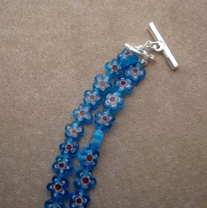 MILLEFIORI FLOWER BEADS NECKLACE-BLUE FLOWER / ROSETTAPRAYER