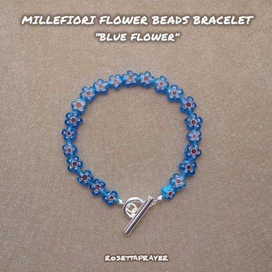 MILLEFIORI FLOWER BEADS BRACELET- BLUE FLOWER / ROSETTAPRAYER