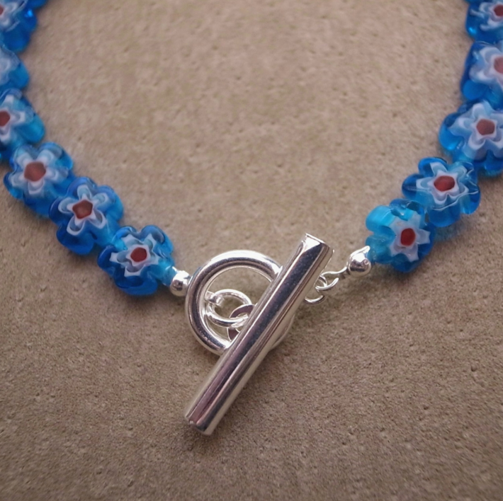 MILLEFIORI FLOWER BEADS BRACELET- BLUE FLOWER / ROSETTAPRAYER