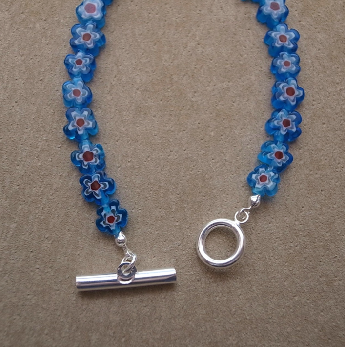 MILLEFIORI FLOWER BEADS BRACELET- BLUE FLOWER / ROSETTAPRAYER