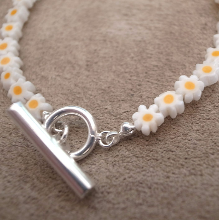 MILLEFIORI FLOWER BEADS BRACELET- WHITE FLOWER / ROSETTAPRAYER