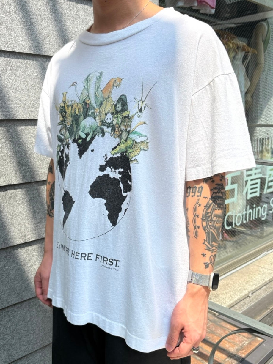 90's Human-i-Tees 「THEY WERE HERE FIRST」USA製 グラフィックTシャツ