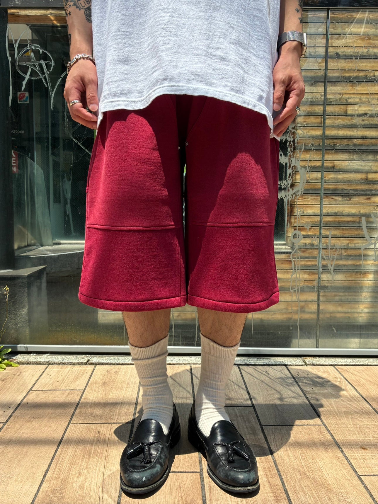 REMAKE  SWEATS DOUBLE KNEE SHORTS