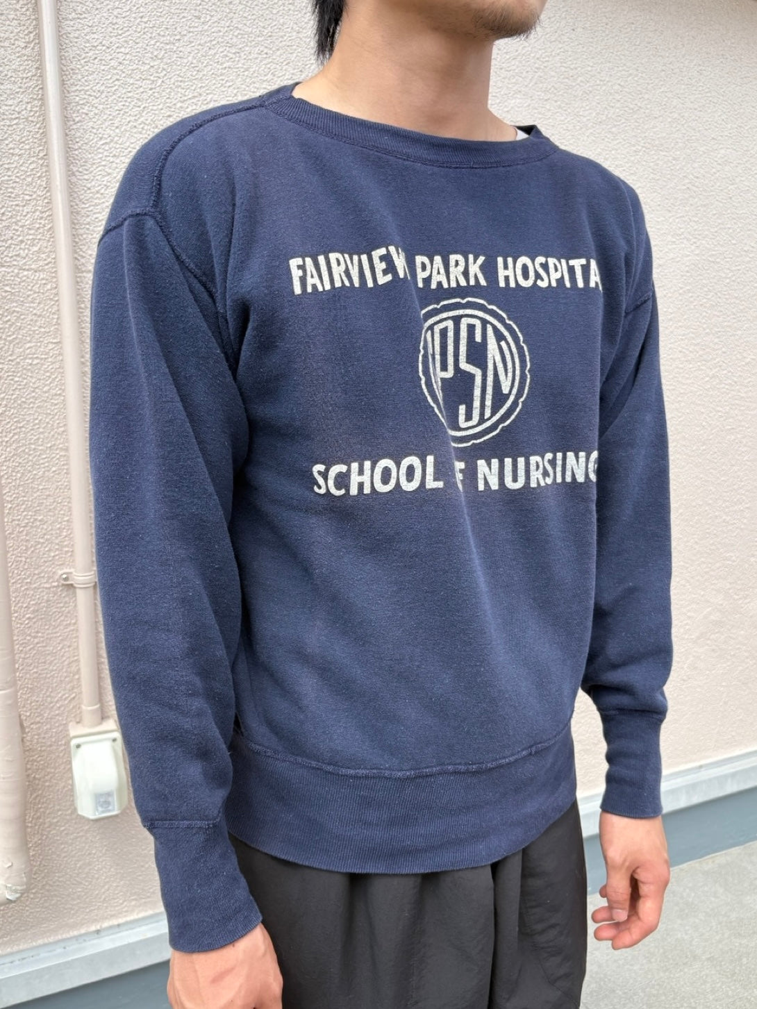 60's「FAIRVIEW PARK HOSPITAL SCHOOL OF NURSING」ラバープリントスウェット