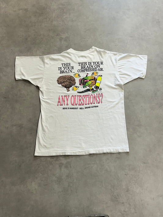 90's BRAIN WAVES SPORTSWEAR USA製 ホワイトTシャツ