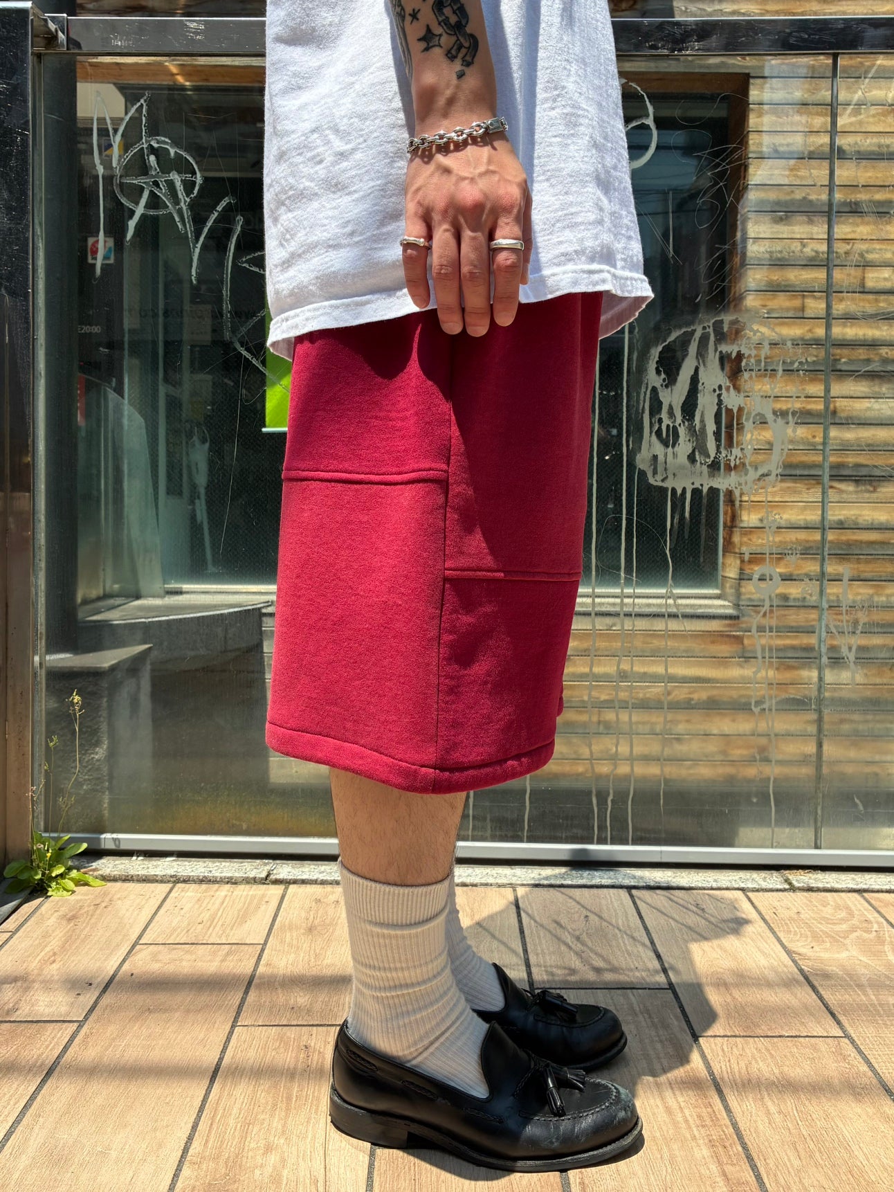 REMAKE  SWEATS DOUBLE KNEE SHORTS