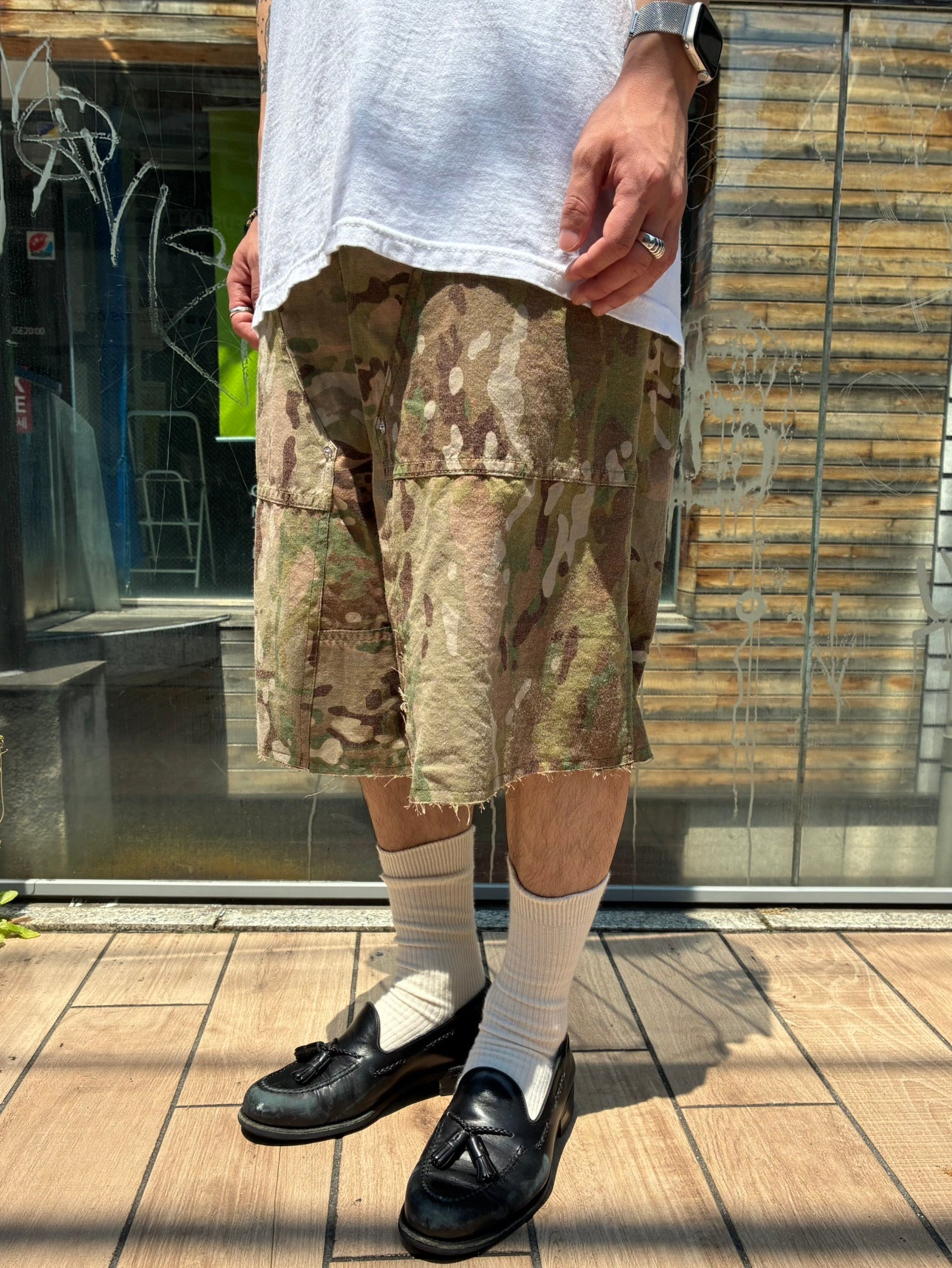 REMAKE  ARMY DOUBLE KNEE SHORTS