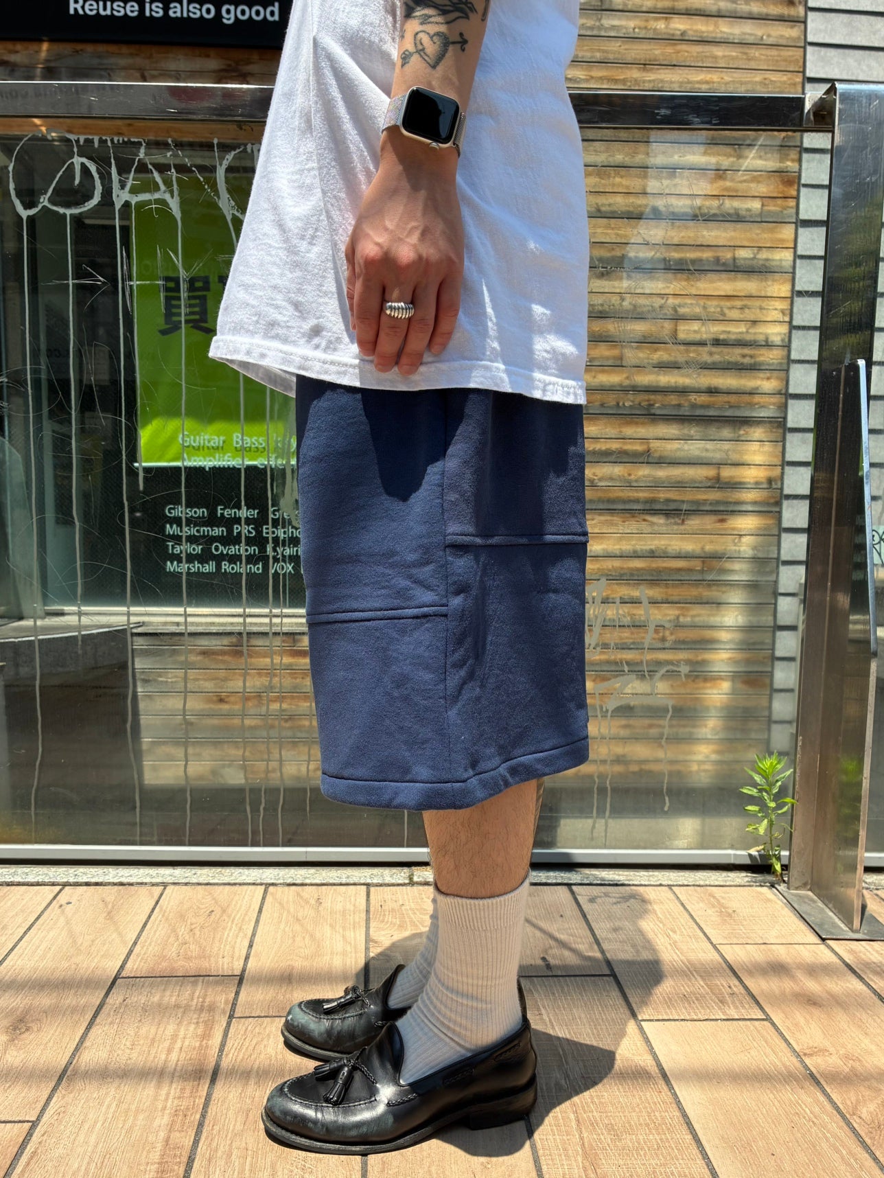 REMAKE  SWEATS DOUBLE KNEE SHORTS