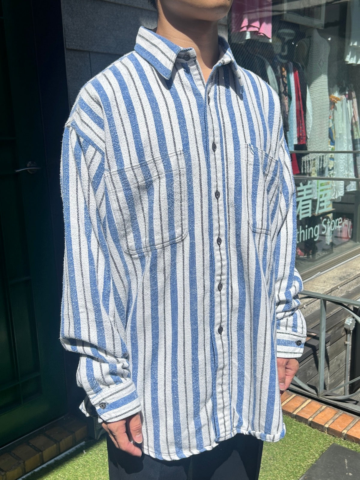 90's「St. John’s Bay」USA製 ストライプ コットンシャツ