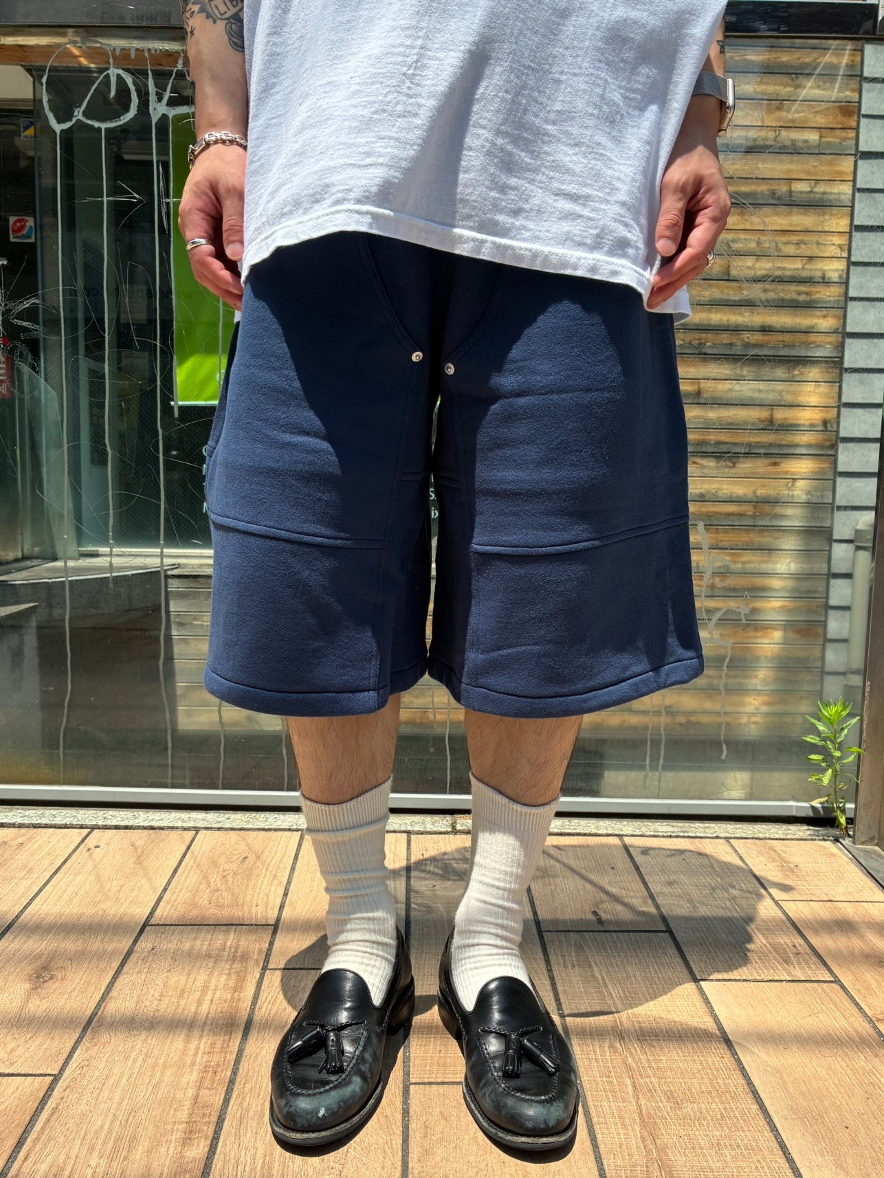 REMAKE  SWEATS DOUBLE KNEE SHORTS