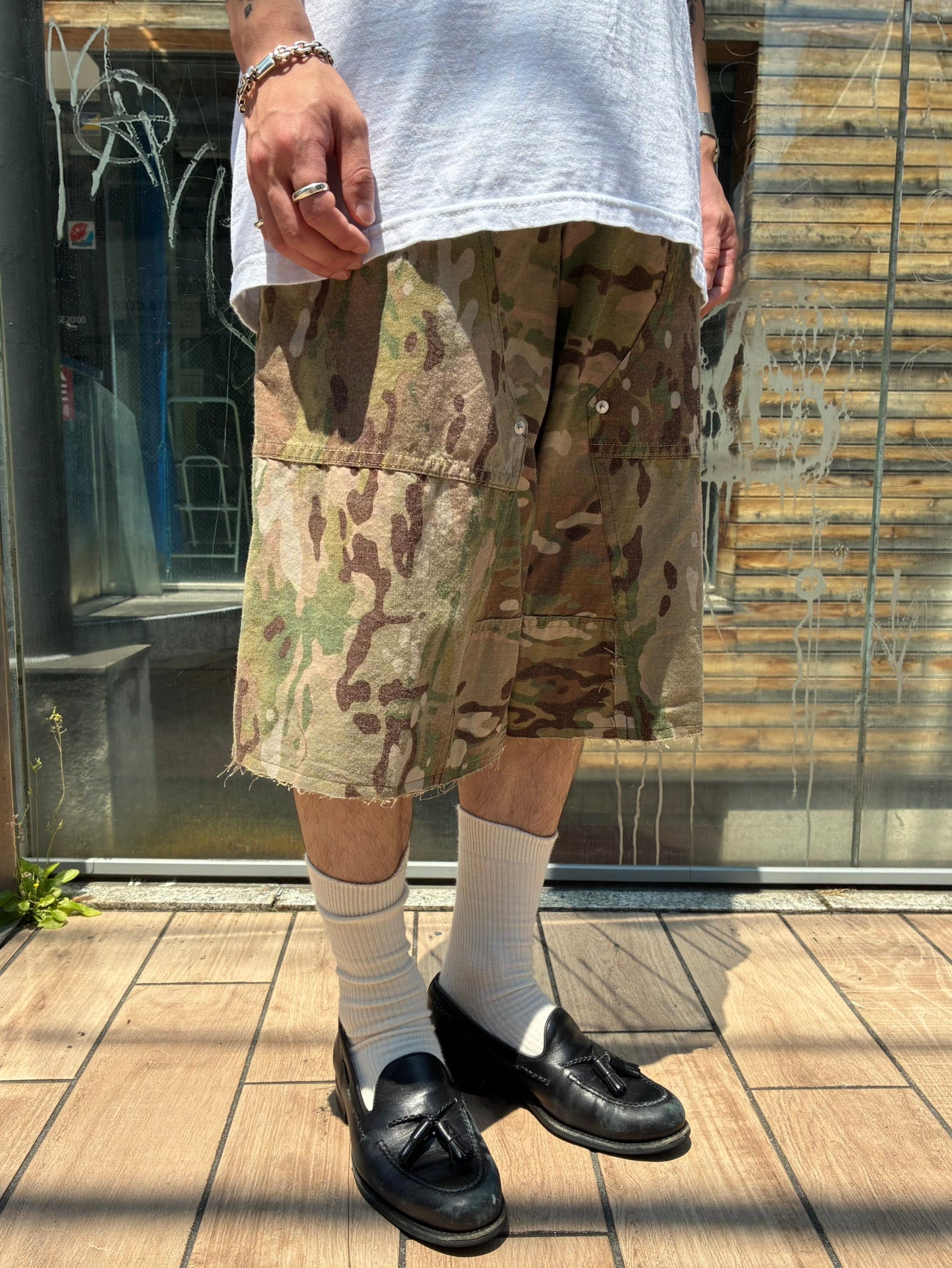 REMAKE  ARMY DOUBLE KNEE SHORTS
