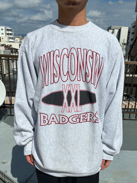 90's CHAMPION「WISCONSIN BADGERS」Reverse Weave USA製 カレッジスウェット