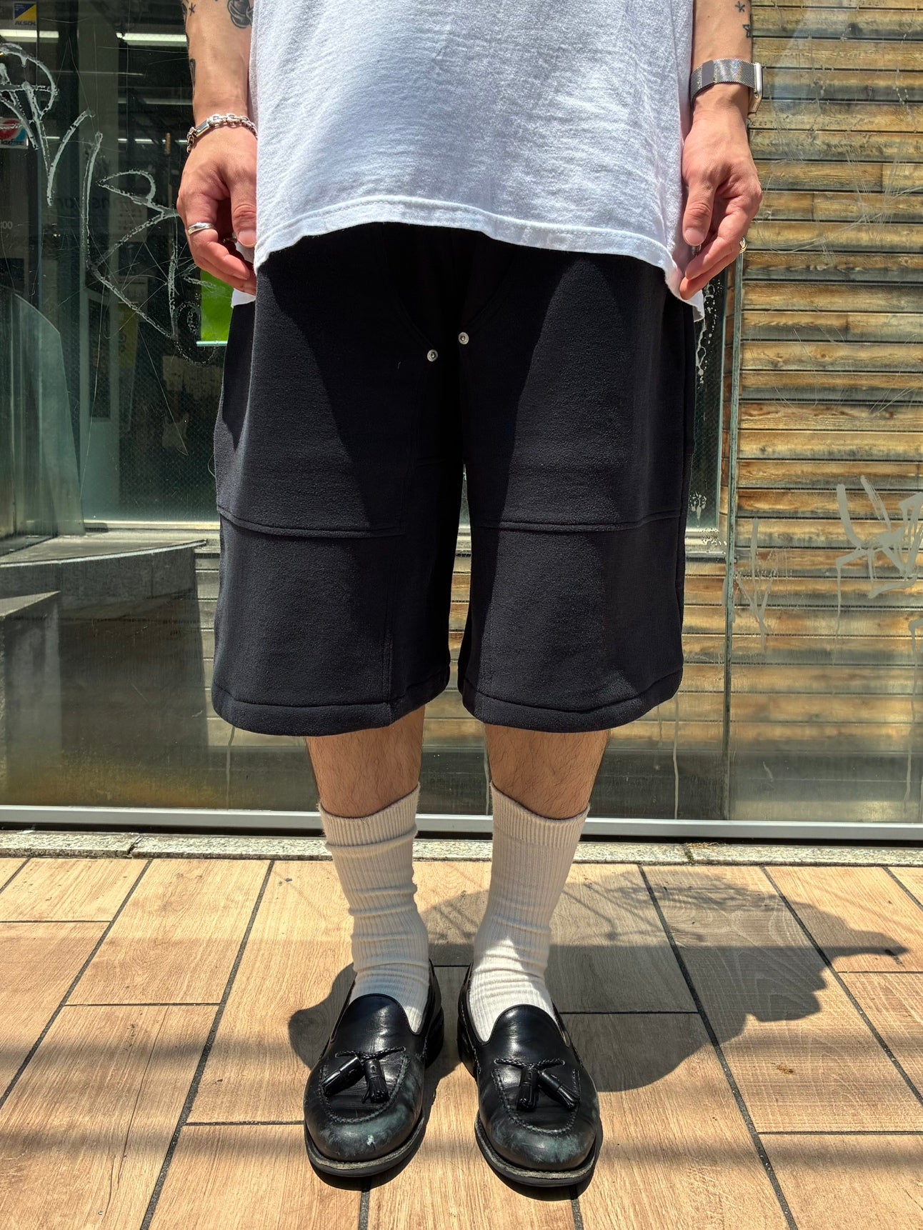 REMAKE  SWEATS DOUBLE KNEE SHORTS