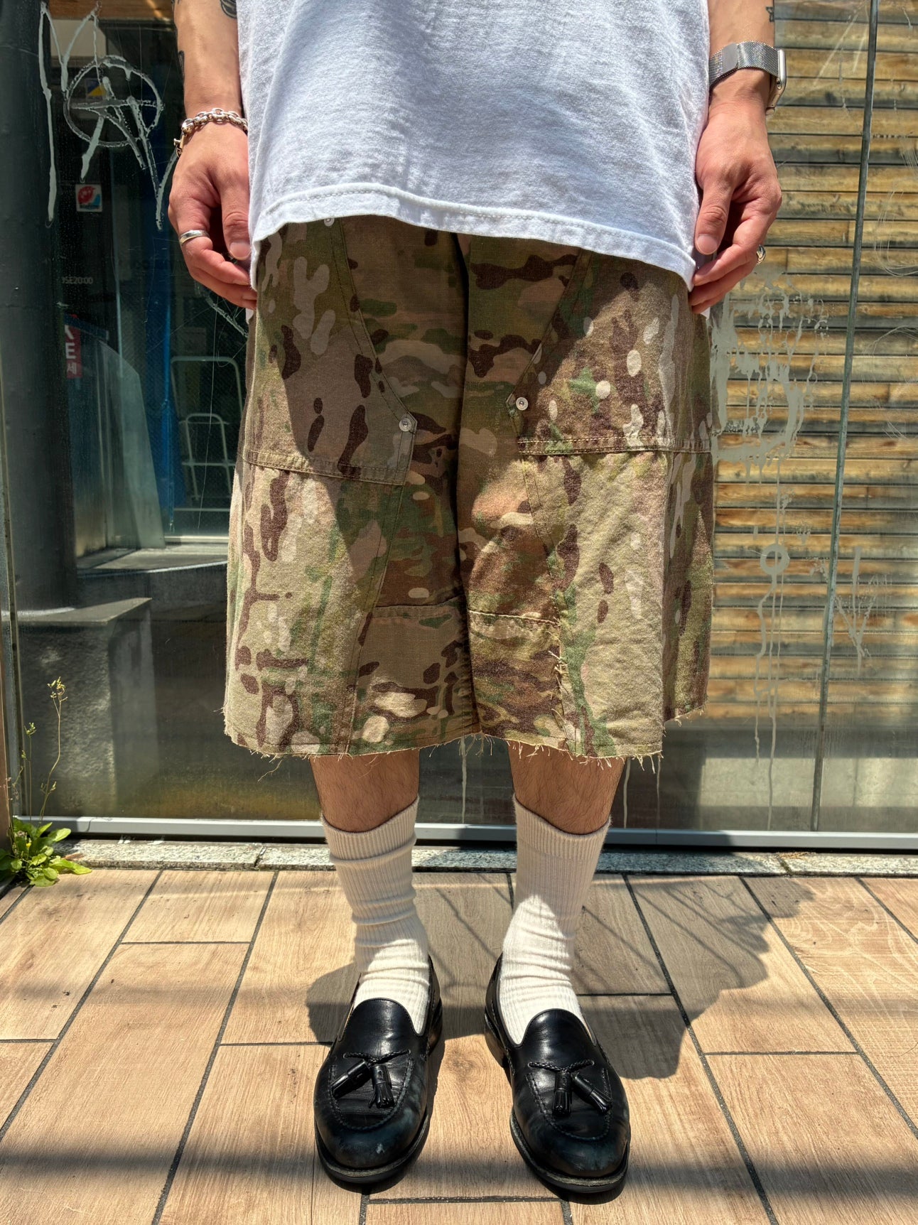 REMAKE  ARMY DOUBLE KNEE SHORTS