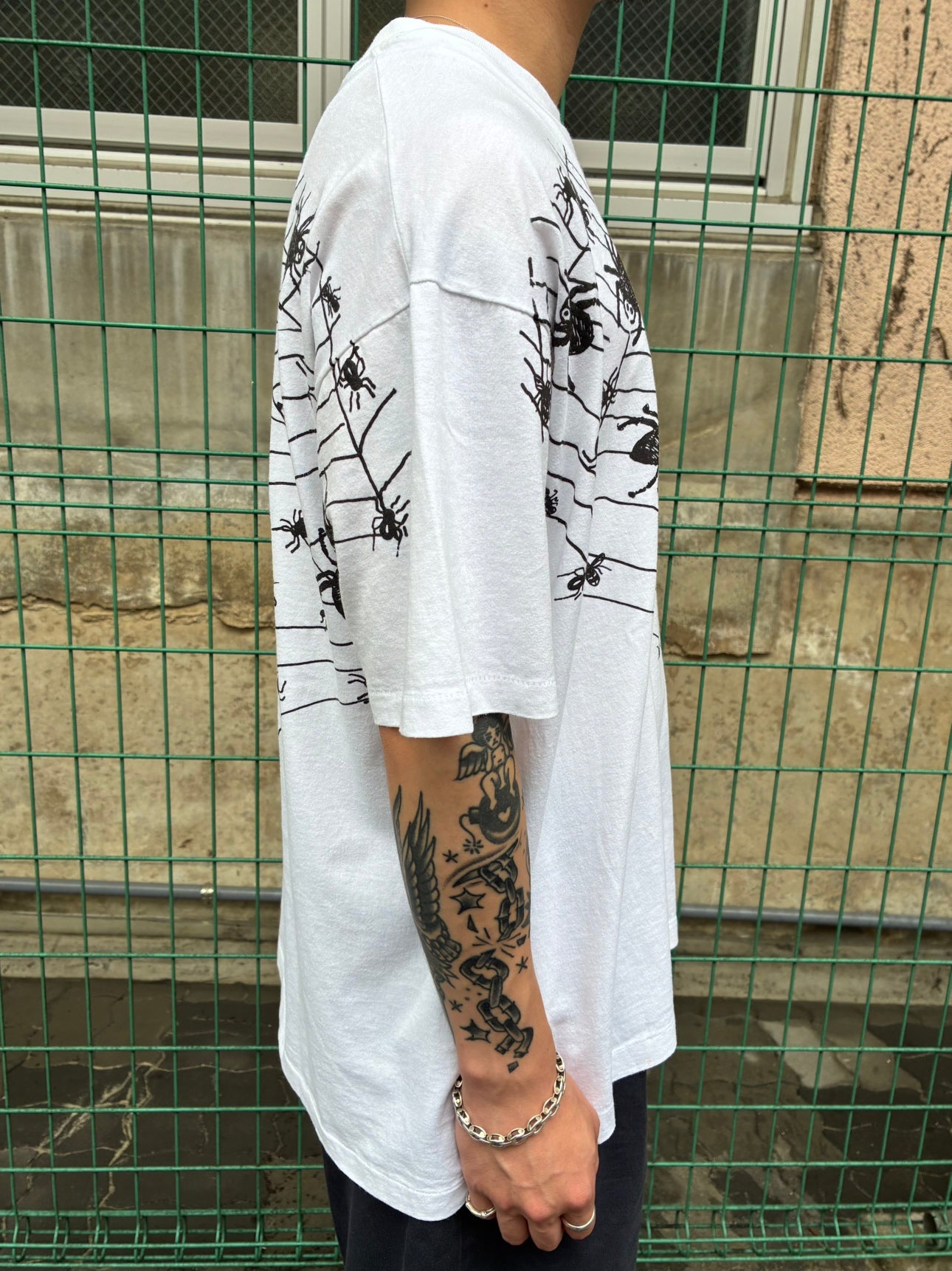 90's「SPIDER WEB PRINT」USA製 ホワイトTシャツ