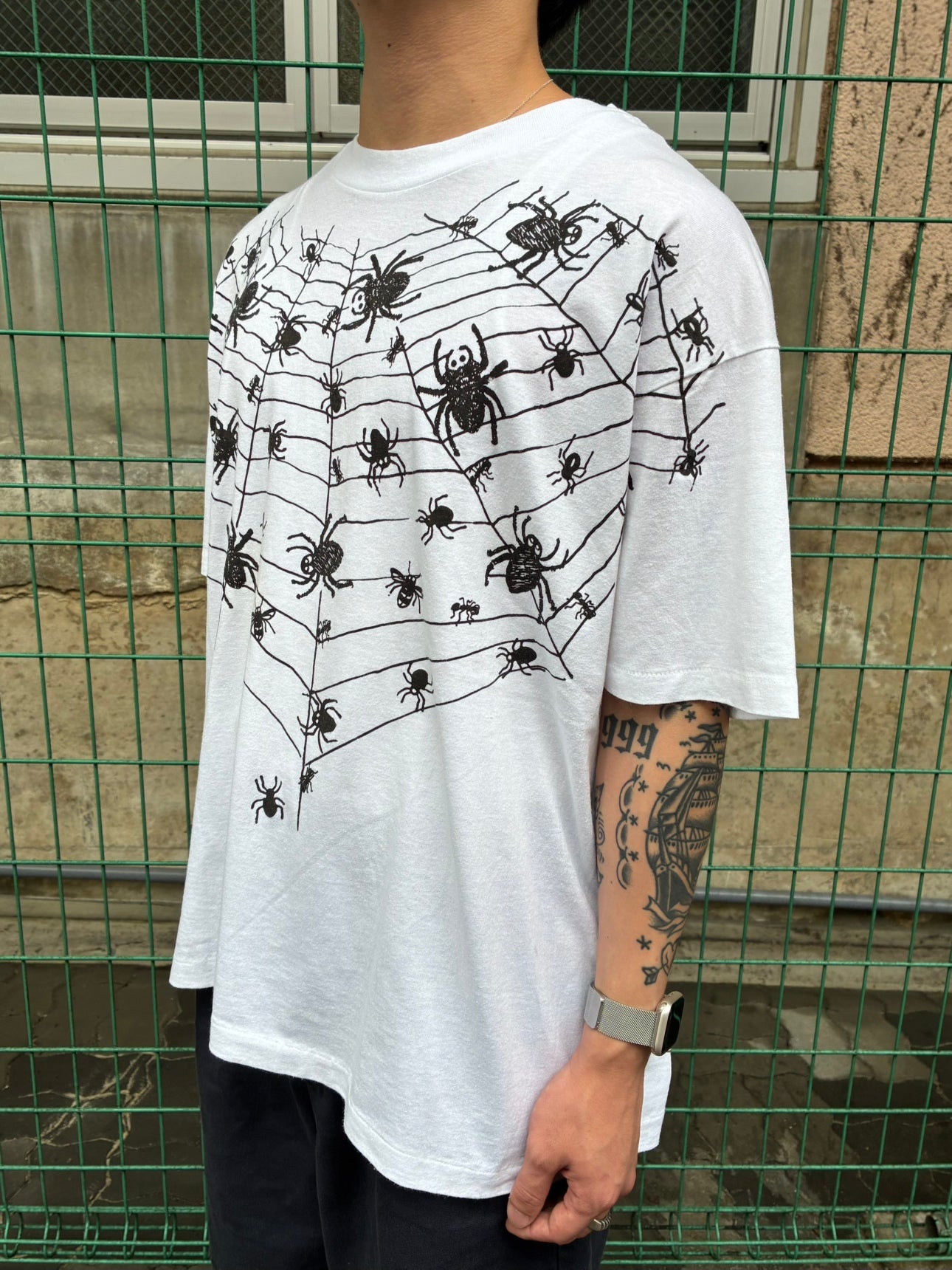 90's「SPIDER WEB PRINT」USA製 ホワイトTシャツ