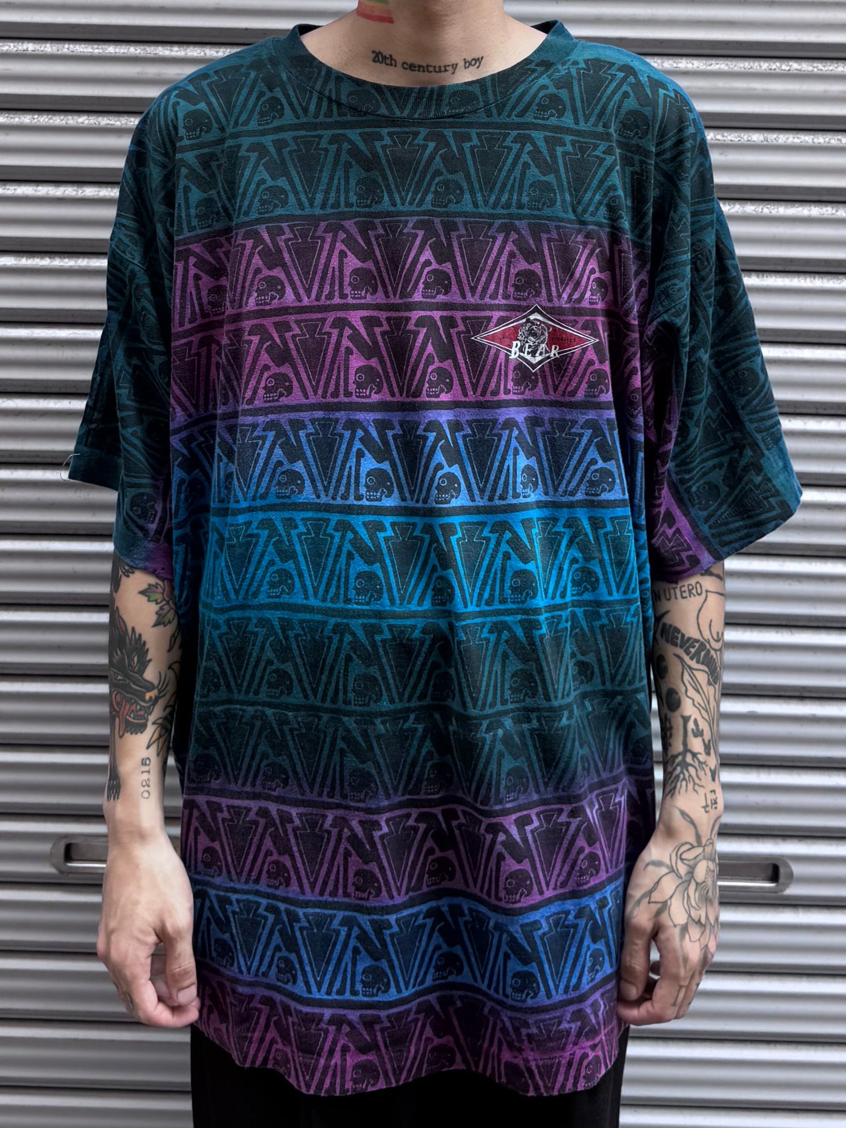 90's BEAR SURF BOARDS 「Scull」オーバープリントTシャツ