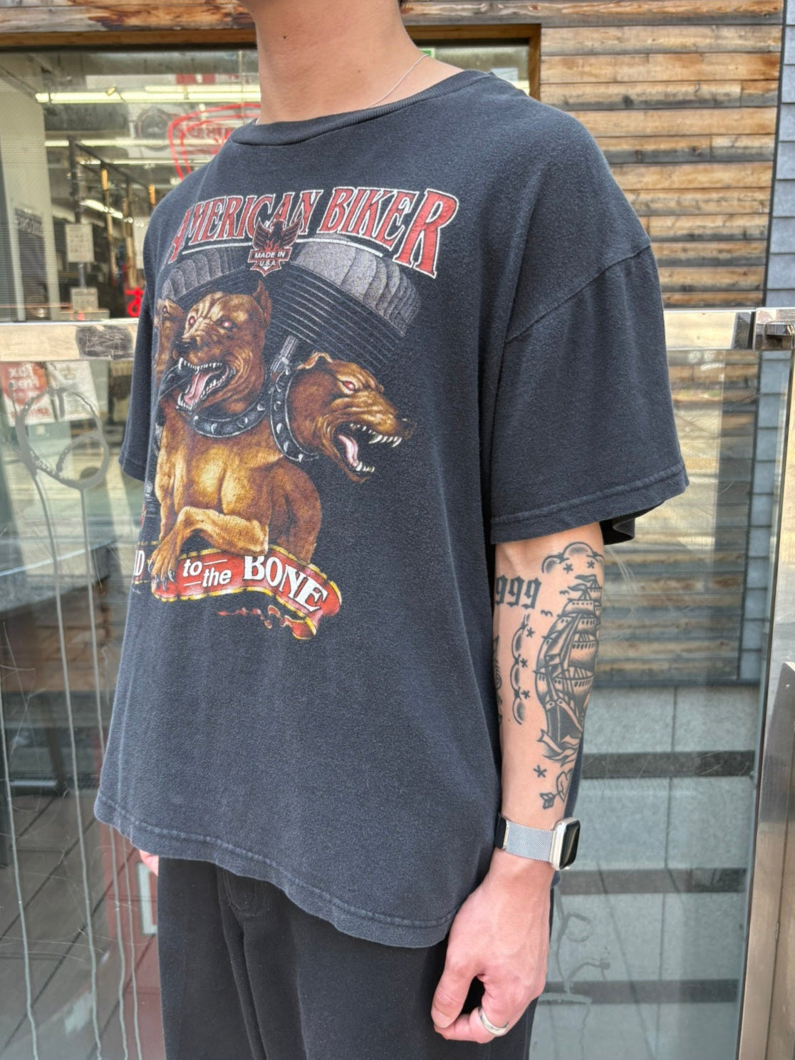 00's HARLEY-DAVIDSON「AMERICAN BIKER ケルベロスグラフィック」 ハーレーTシャツ