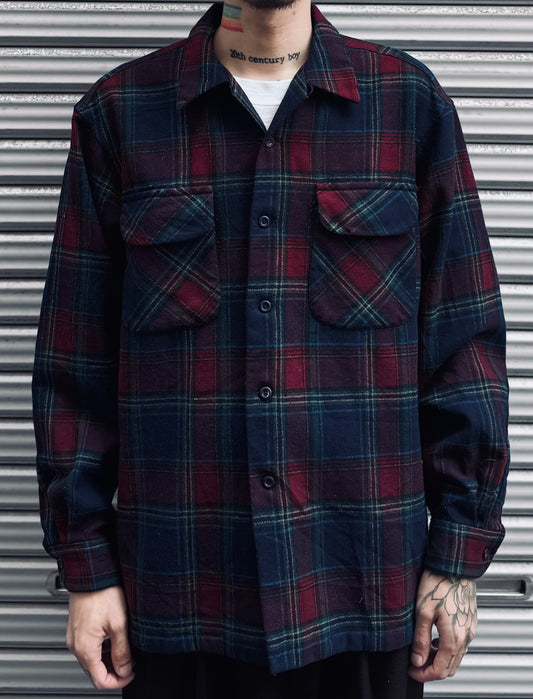00's PENDLETON「open collar」USA製 ウールチェックシャツ