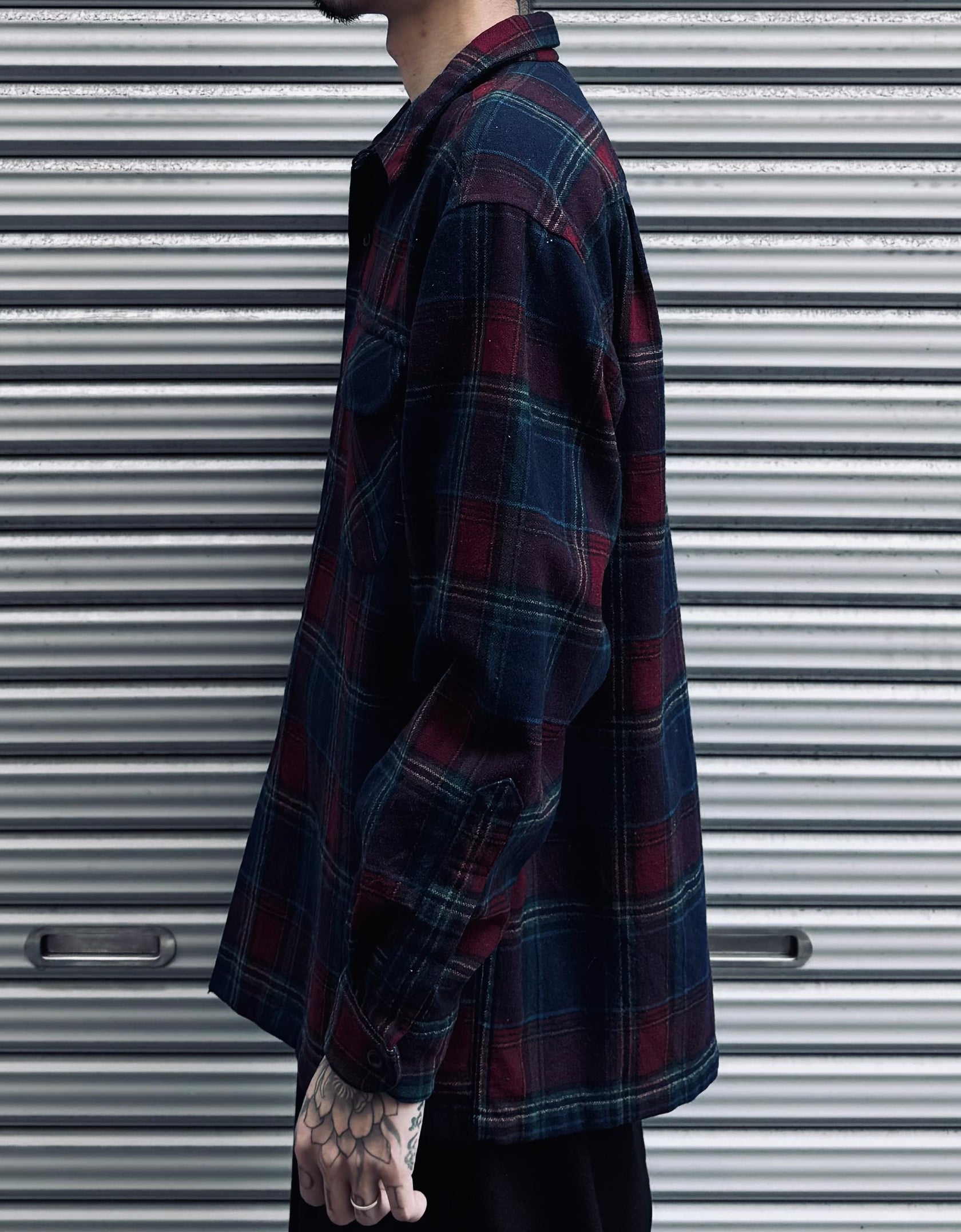 00's PENDLETON「open collar」USA製 ウールチェックシャツ