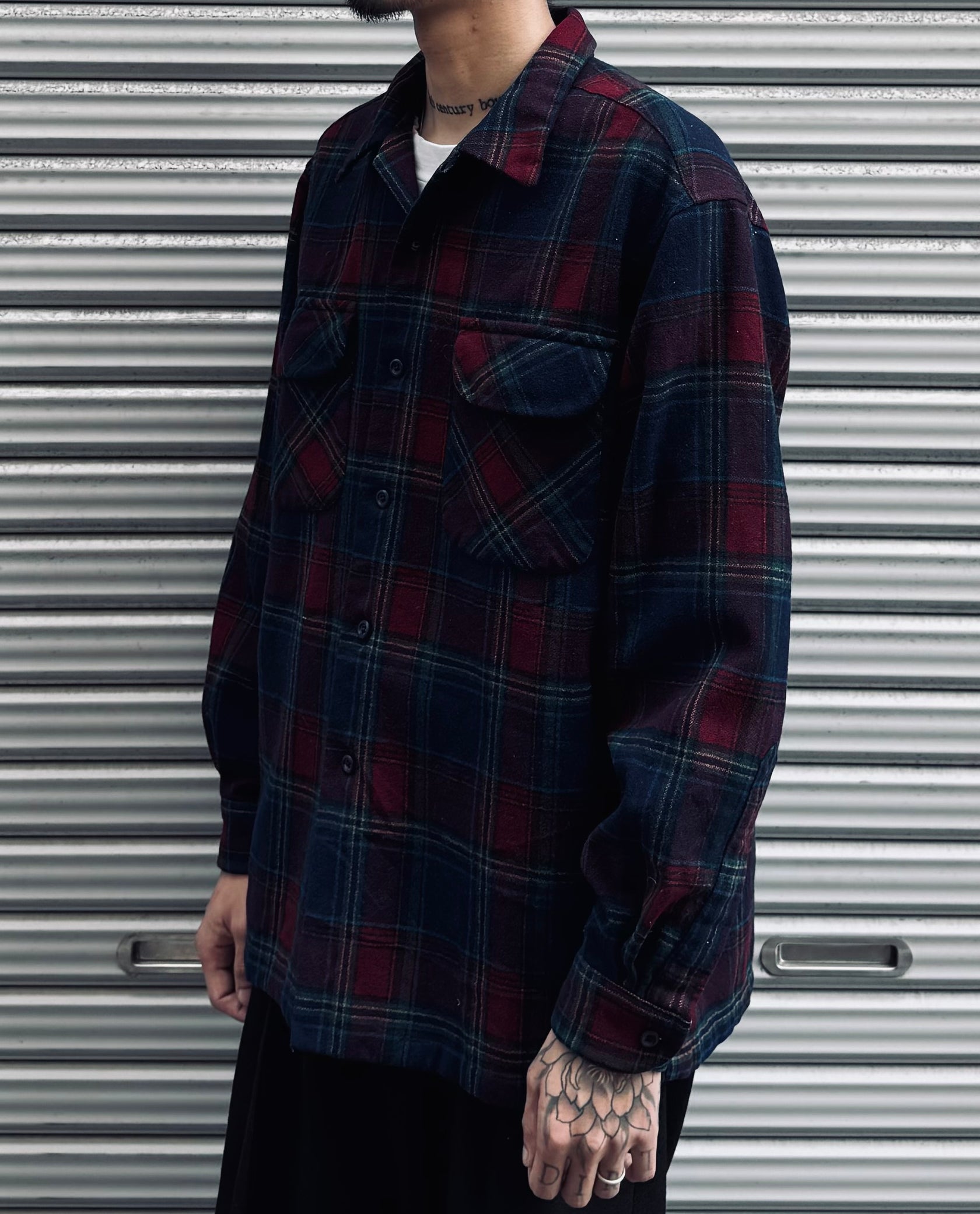 00's PENDLETON「open collar」USA製 ウールチェックシャツ