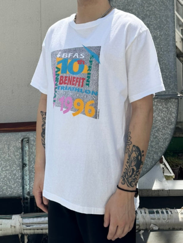 90's BFAS「Benefit Srint Triathlon」USA製 ホワイトTシャツ