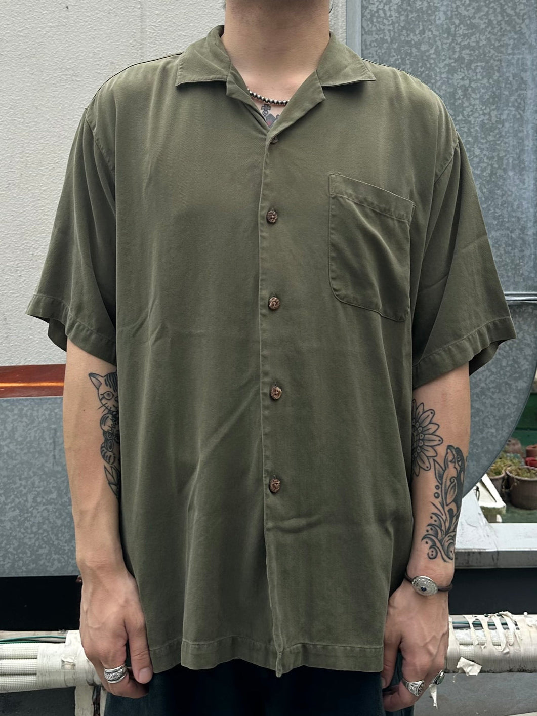 90's BACHRACH「Olive」オープンカラーシャツ