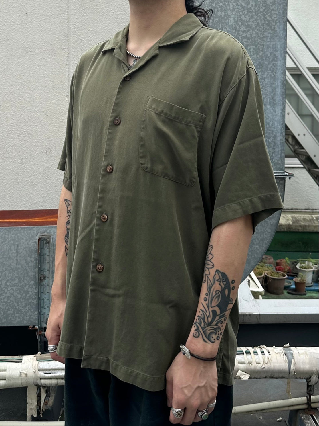 90's BACHRACH「Olive」オープンカラーシャツ