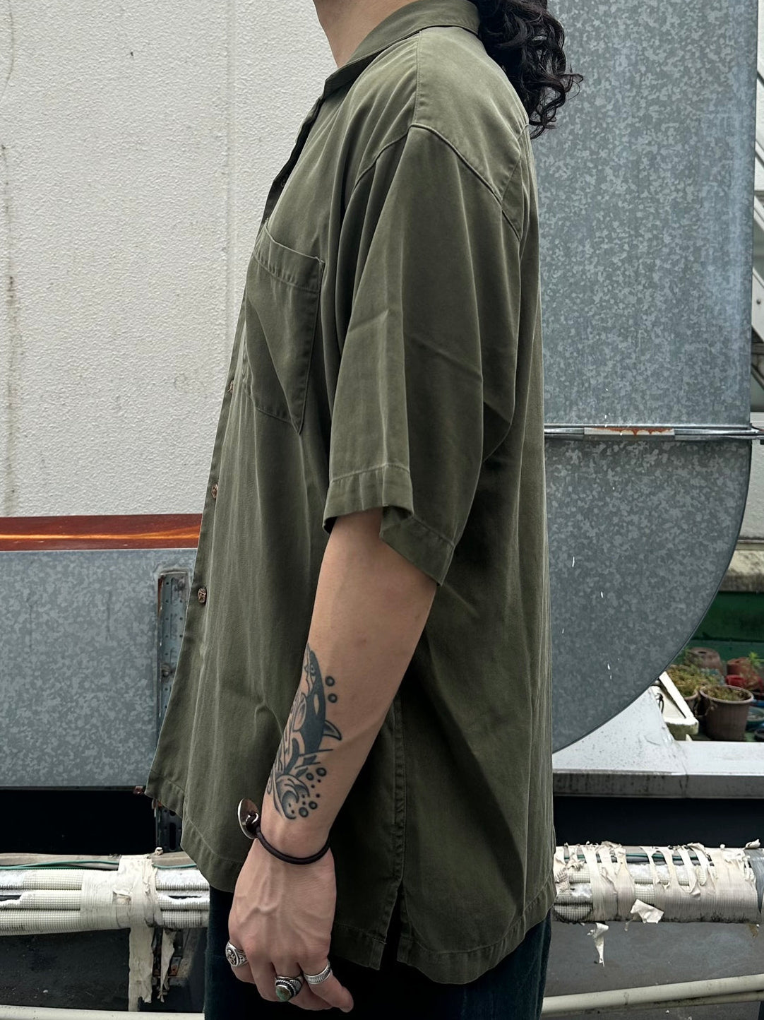 90's BACHRACH「Olive」オープンカラーシャツ