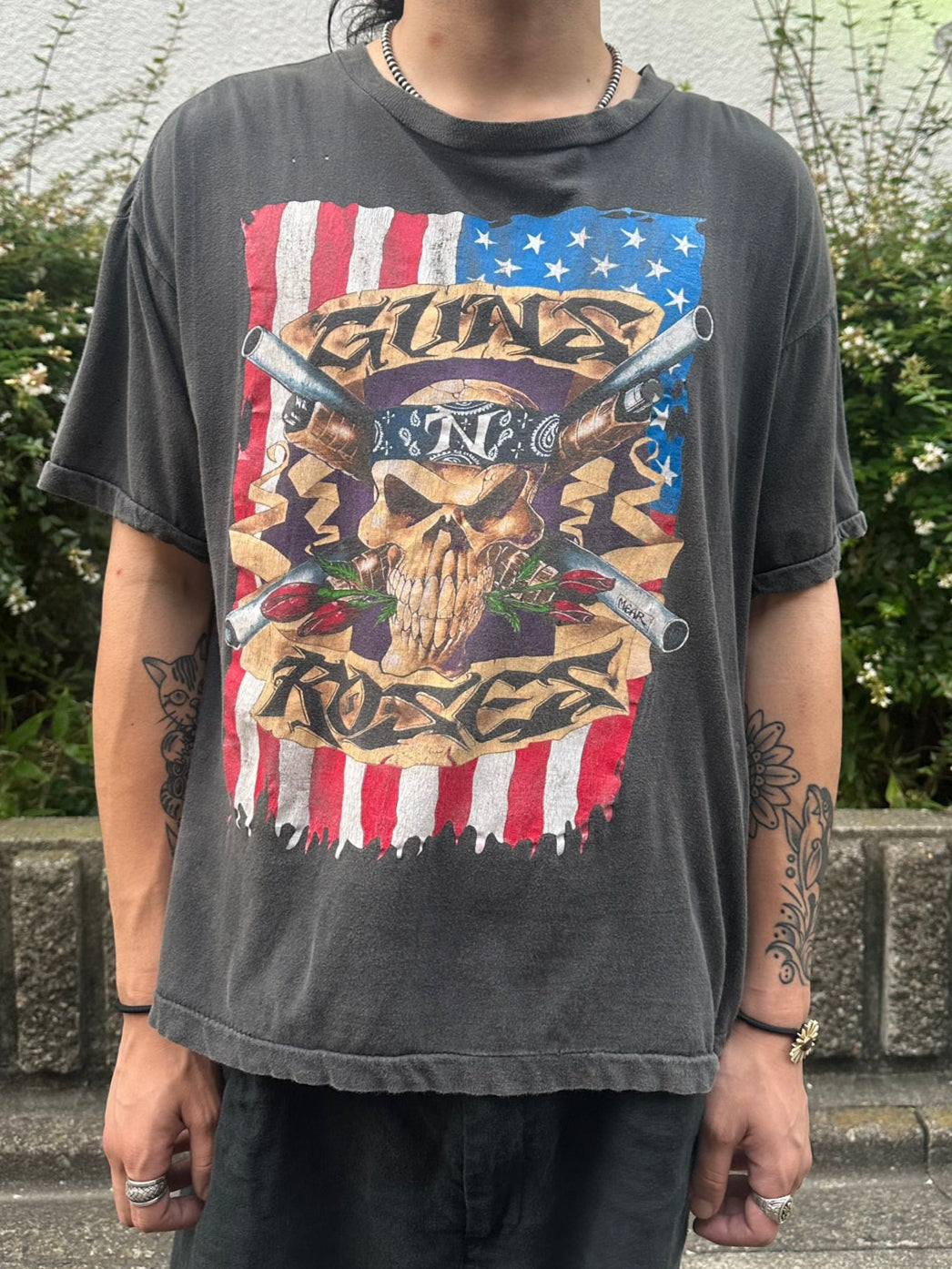 90's GUNS N' ROSES「SKULL GUN AMERICAN FLAG」バンドTシャツ
