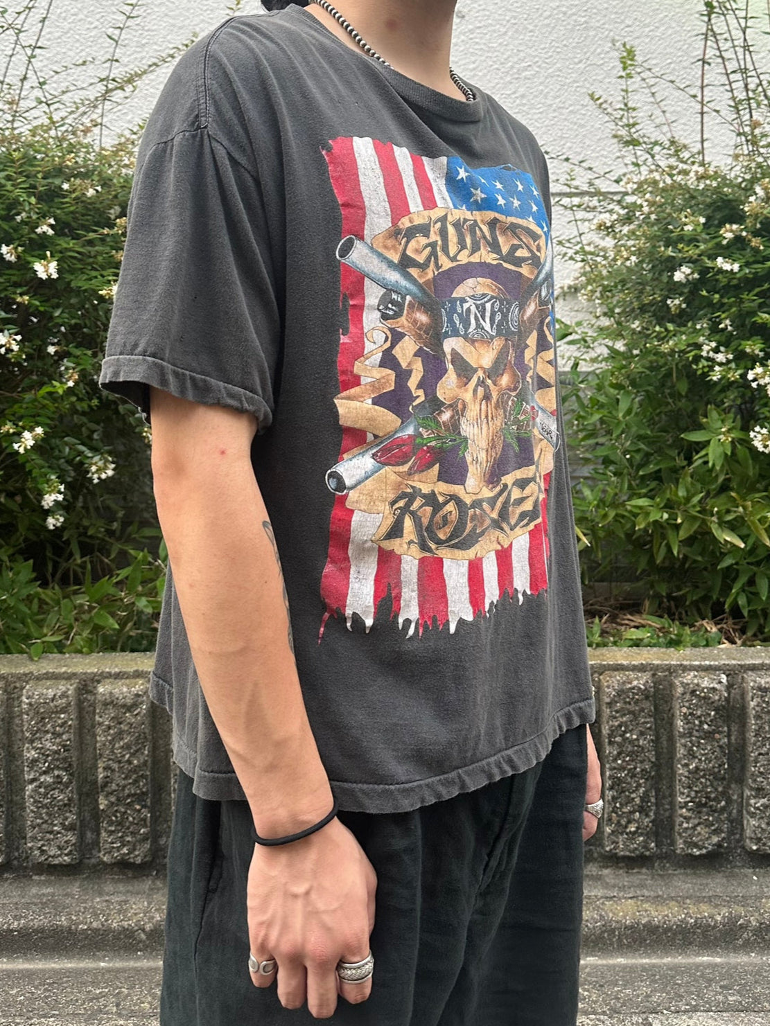 90's GUNS N' ROSES「SKULL GUN AMERICAN FLAG」バンドTシャツ