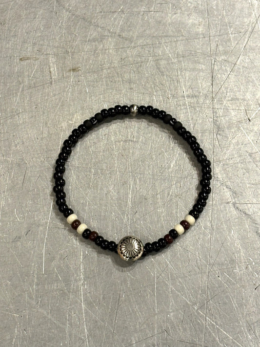 SILVER925 CONCHO & BEADS BRACELET- BLACK・D.BROWN / ROSETTAPRAYER②