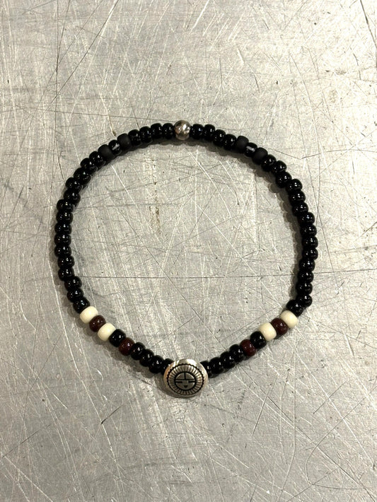 SILVER925 CONCHO & BEADS BRACELET- BLACK・D.BROWN / ROSETTAPRAYER➀