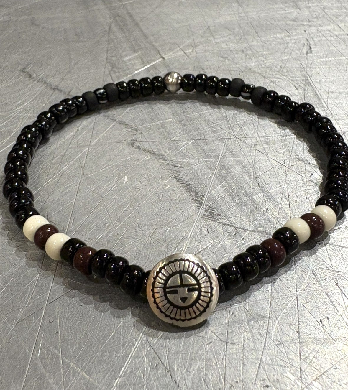 SILVER925 CONCHO & BEADS BRACELET- BLACK・D.BROWN / ROSETTAPRAYER➀