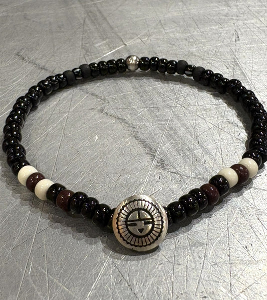 SILVER925 CONCHO & BEADS BRACELET- BLACK・D.BROWN / ROSETTAPRAYER➀