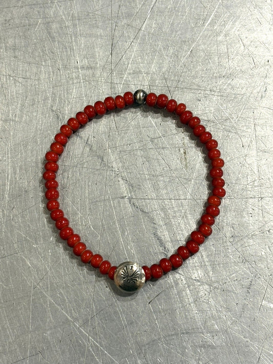 SILVER925 CONCHO & BEADS BRACELET- RED / ROSETTAPRAYER②