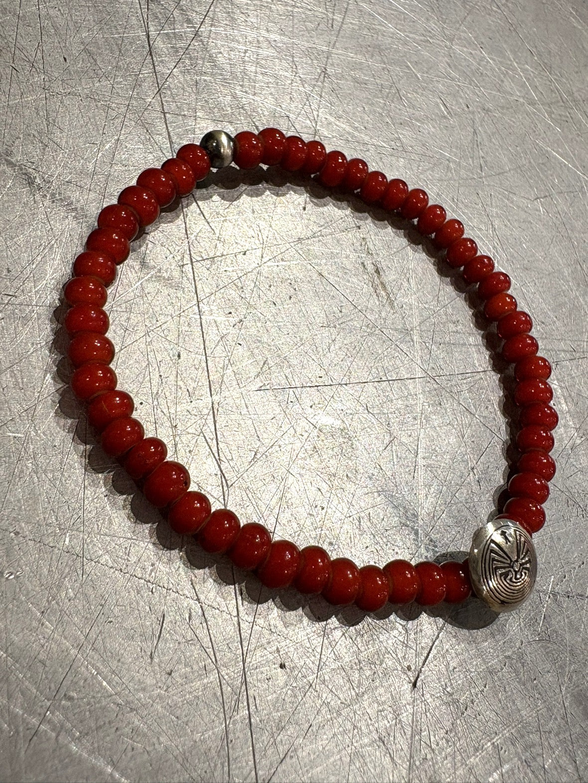 SILVER925 CONCHO & BEADS BRACELET- RED / ROSETTAPRAYER②