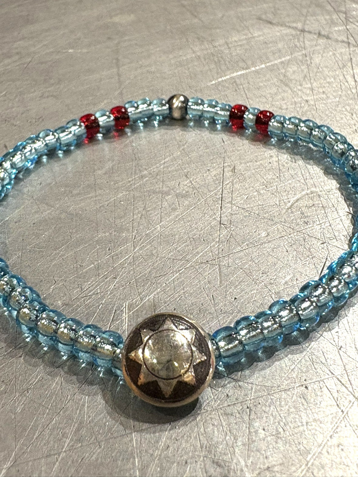 SILVER925 CONCHO & BEADS BRACELET- AQUA BLUE / ROSETTAPRAYER➀